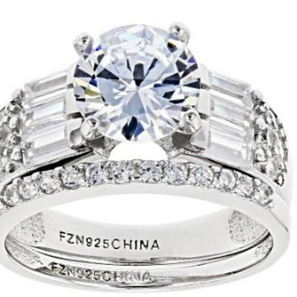 White Cubic Zirconia Rhodium Over Sterling Silver Engagement Ring With B… - Picture 1 of 5